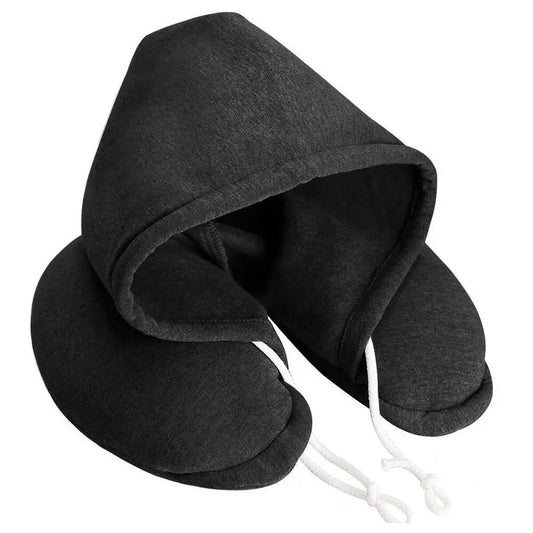 U-Shape Airplane Pillow with Hoodie Soft Comfortable Hooded Neck Travel Pillow