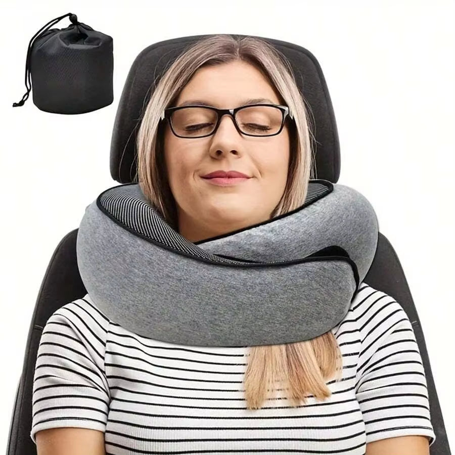 1Pc Travel Pillow Pure Memory Foam Neck Pillow, Comfortable & Breathable Cover, Machine Washable, Airplane Travel Kit with Luxur
