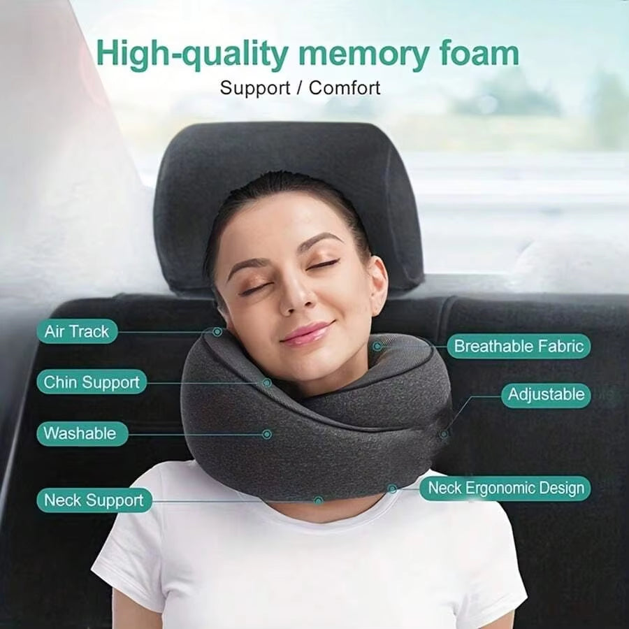1Pc Travel Pillow Pure Memory Foam Neck Pillow, Comfortable & Breathable Cover, Machine Washable, Airplane Travel Kit with Luxur
