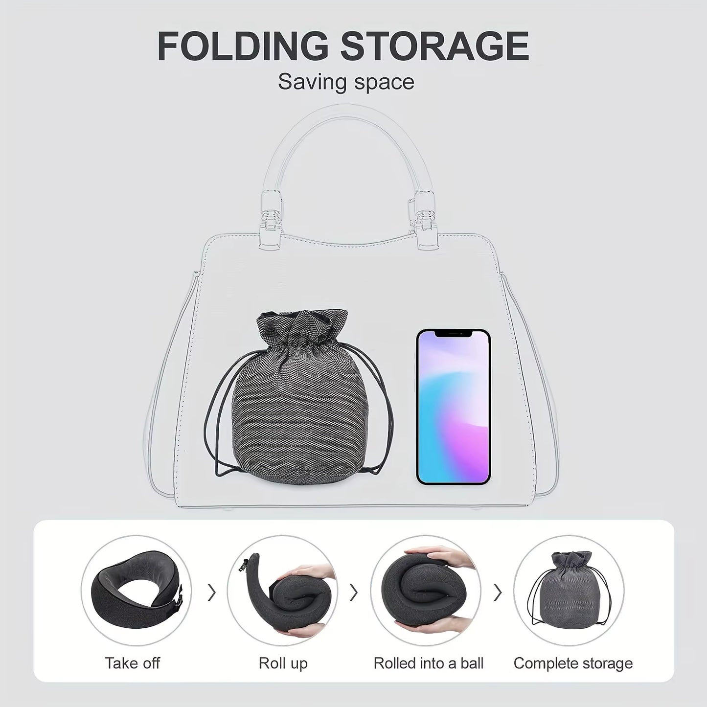 1Pc Travel Pillow Pure Memory Foam Neck Pillow, Comfortable & Breathable Cover, Machine Washable, Airplane Travel Kit with Luxur