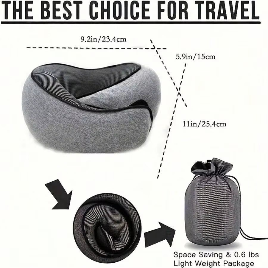 1Pc Travel Pillow Pure Memory Foam Neck Pillow, Comfortable & Breathable Cover, Machine Washable, Airplane Travel Kit with Luxur