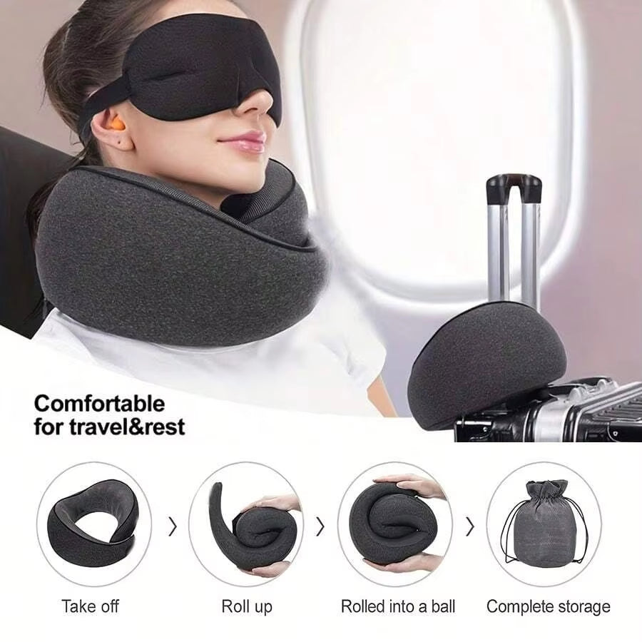 1Pc Travel Pillow Pure Memory Foam Neck Pillow, Comfortable & Breathable Cover, Machine Washable, Airplane Travel Kit with Luxur
